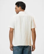 White Velvet Striped Cotton Casual Shirt - Image 2