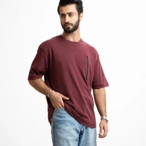 Burgundy Interlock Drop Shoulder T-Shirt