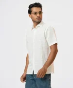 White Velvet Striped Cotton Casual Shirt