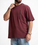 Burgundy Interlock Drop Shoulder T-Shirt - Image 3